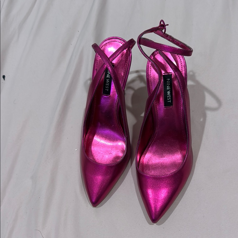 Nine West Pink Metallic Pointed-Toe Heels